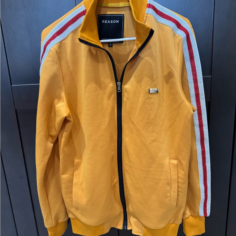 Reason Mustard Jacket with Red and White Stripes